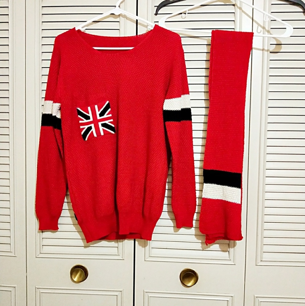 Red England Sweater w/ Scarf